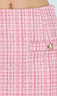 Roze Tweed Mini Rok met Rafelrand en Gouden Knopen