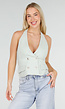 Mintgroene Gilet Top met Open Rug en Gouden Knopen