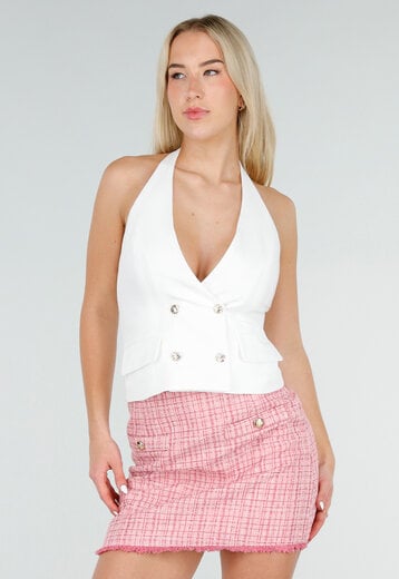 Witte Halter Top met Open Rug