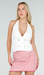 Witte Gilet Top met Open Rug en Gouden Knopen