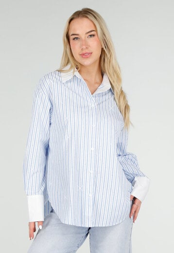 Lichtblauwe Gestreepte Blouse met Glitters
