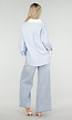 Lichtblauwe Gestreepte Blouse met Strass Steentjes en Lange Mouwen