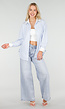 Lichtblauwe Gestreepte Blouse met Strass Steentjes en Lange Mouwen