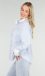 Lichtblauwe Gestreepte Blouse met Strass Steentjes en Lange Mouwen