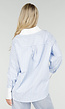 Lichtblauwe Gestreepte Blouse met Strass Steentjes en Lange Mouwen