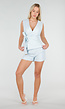 Lichtblauwe Linnenlook Gilet Top met Overslag en Striksluiting