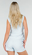 Lichtblauwe Linnenlook Gilet Top met Overslag en Striksluiting