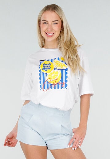 Wit Katoenen T-shirt met Citrus Print