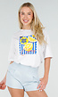 Wit Katoenen T-shirt met Citrus Print en Korte Mouwen