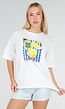 Wit Katoenen T-shirt met Citrus Print en Korte Mouwen
