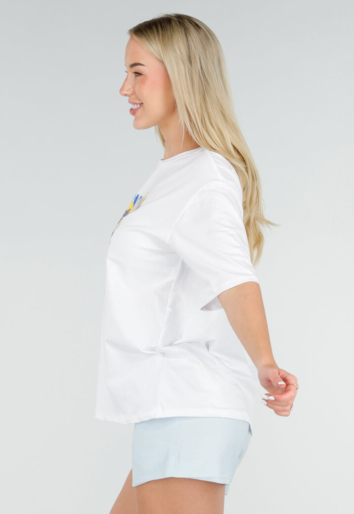 Wit Katoenen T-shirt met Citrus Print en Korte Mouwen