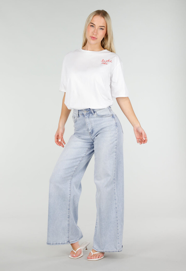 Wit Katoenen T-shirt met La Dolce Vita Print en Korte Mouwen