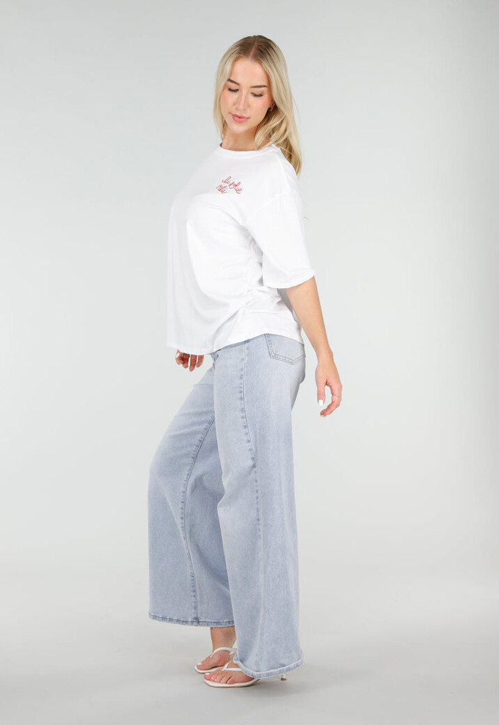 Wit Katoenen T-shirt met La Dolce Vita Print en Korte Mouwen