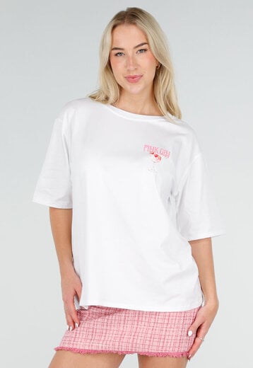 Wit Katoenen T-shirt met Pink Gin Print