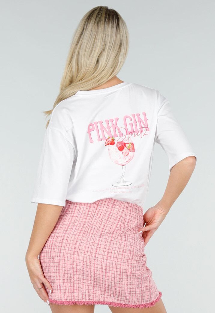 Wit Katoenen T-shirt met Pink Gin Print en Korte Mouwen