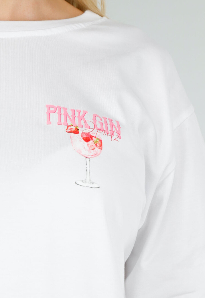 Wit Katoenen T-shirt met Pink Gin Print en Korte Mouwen
