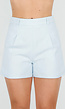 Lichtblauwe Linnenlook Short met Plooien en Rechte Pijpen