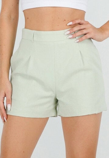 Mintgroene Linnenlook Short met Plooien