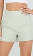 Mintgroene Linnenlook Short met Plooien en Rechte Pijpen