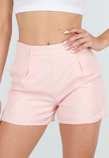 Roze Linnenlook Short met Plooien