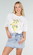 Wit Katoenen T-shirt met Citroen Print en Korte Mouwen