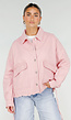 Roze Denim Jas met Klepzakken en Trekkoord
