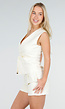 Ecru Linnenlook Gilet Top met Overslag en Striksluiting