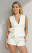 Ecru Linnenlook Gilet Top met Overslag en Striksluiting