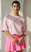 Roze Oversized T-shirt met Tekstprint en Korte Mouwen