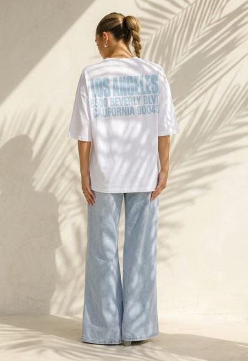 Wit T-shirt met Blauwe Backprint