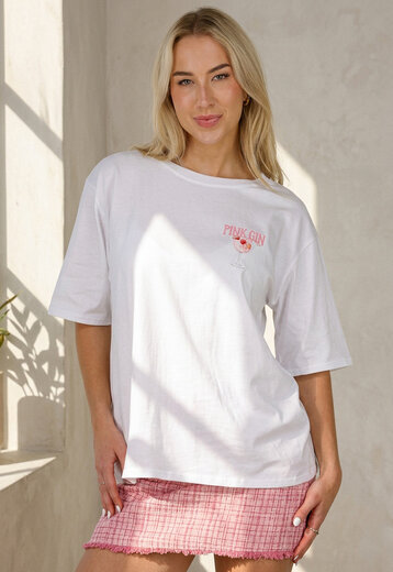 Wit Katoenen T-shirt met Pink Gin Print