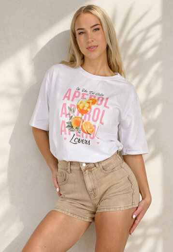 Wit T-shirt met Aperol Print