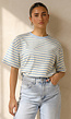 Geel Blauw Gestreept T-shirt met Korte Mouwen en Ronde Hals