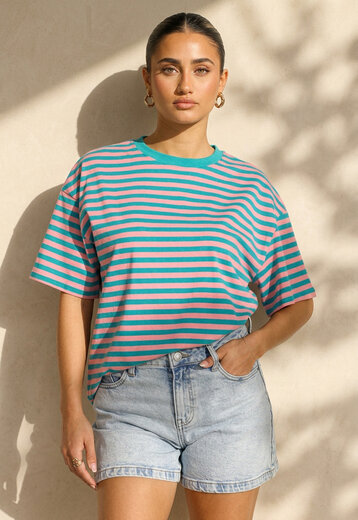 Roze Turquoise Gestreept T-shirt