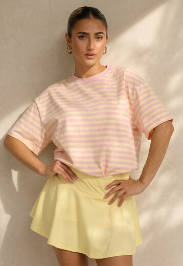 Roze Geel Gestreept Oversized T-shirt