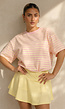 Roze en Geel Gestreept Oversized T-shirt met Korte Mouwen