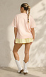 Roze en Geel Gestreept Oversized T-shirt met Korte Mouwen