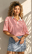 Roze Gestreepte Polo T-shirt met Kraag en Korte Mouwen