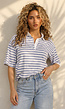 Wit Blauwe Gestreepte Polo Top met Kraag en Korte Mouwen
