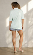 Mintgroene Gestreepte Polo T-shirt met Kraag en Korte Mouwen