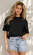 Zwart Kanten T-shirt met Korte Mouwen en Ronde Hals