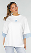 Wit Oversized T-Shirt met Blauw Kant