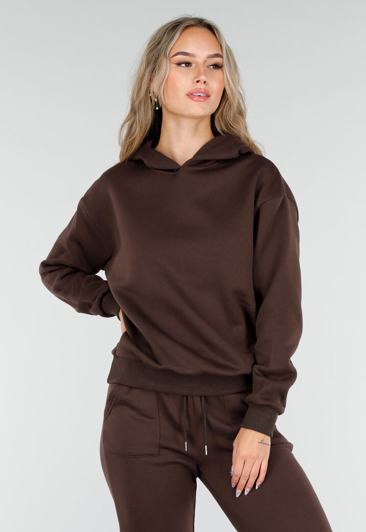 Donkerbruine Jogging Set met Capuchon en Trekkoord
