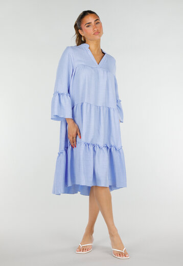 Lichtblauwe Midi Jurk met V-hals