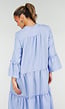 Lichtblauwe Midi Jurk met V-hals en Ruffle Details