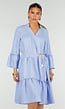 Lichtblauwe Midi Jurk met V-hals en Ruffle Details