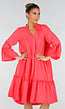 Roze Midi Jurk met V-hals en Ruffle Details