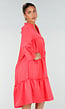Roze Midi Jurk met V-hals en Ruffle Details