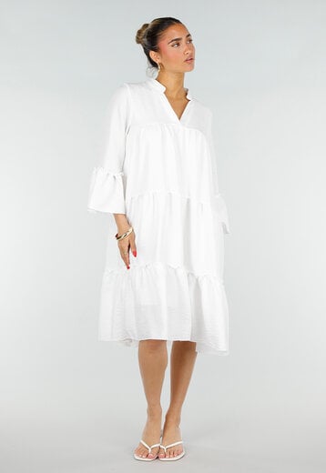 Witte Midi Jurk met V-hals