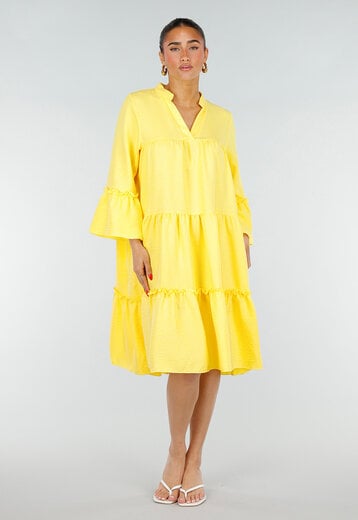 Gele Midi Jurk met V-hals